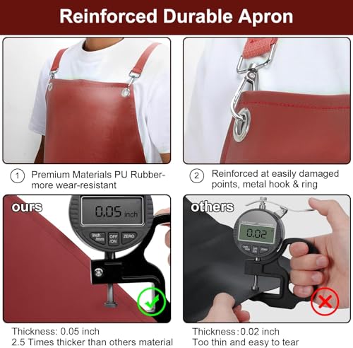 SHEOMERN Waterproof Rubber Aprons for Women, Heavy Duty Vinyl Dishwasher Apron Adjustable Cross Back Strap for Dishwasher, Butcher, Dog Grooming, Chemical Resistant, 43" Long Thicker Apron Red - color: Red