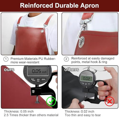 SHEOMERN Waterproof Rubber Aprons for Women, Heavy Duty Vinyl Dishwasher Apron Adjustable Cross Back Strap for Dishwasher, Butcher, Dog Grooming, Chemical Resistant, 43" Long Thicker Apron Red - color: Red