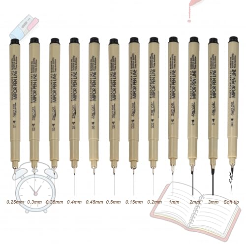 PATIKIL Fineliner Pens, 12 Pcs 3 3mm Fineliner Marker Black Waterproof Ink Archival Drawing Pens Art Supplies Set for Sketching Journaling Scrapbooking Artist Illustration - size: 3 3mm