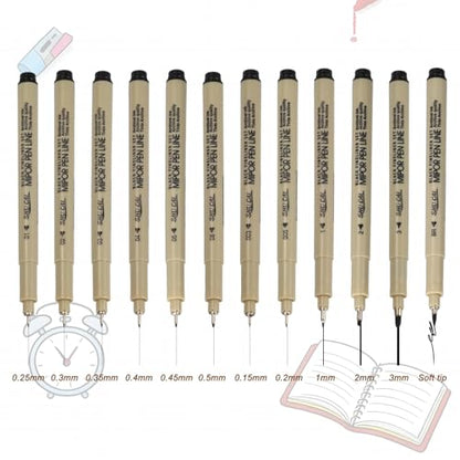 PATIKIL Fineliner Pens, 12 Pcs 08 0.5mm Fineliner Marker Black Waterproof Ink Archival Drawing Pens Art Supplies Set for Sketching Journaling Scrapbooking Artist Illustration - size: 08 0.5mm