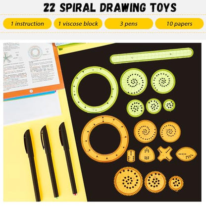Chivao Spiral Art Kit Circle Stencils Drawing Tool Gear Geometric Ruler Circle Template Drawing Kit Plastic Spiral Curve Stencils with Pens Paper for Back to School Gifts DIY Crafts Sketch(Vivid) - style: Vivid