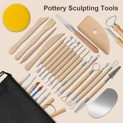 Amrules Clay Tools Kit, 31 PCS Pottery Tools, Practical Polymer Clay Sculpting Tools Kit, Air Dry Clay Tools Set for Beginner, Adults, Pottery Craft, Carving, Drawing, Molding, Modeling, Shaping - color: Lightyellow-31Pcs