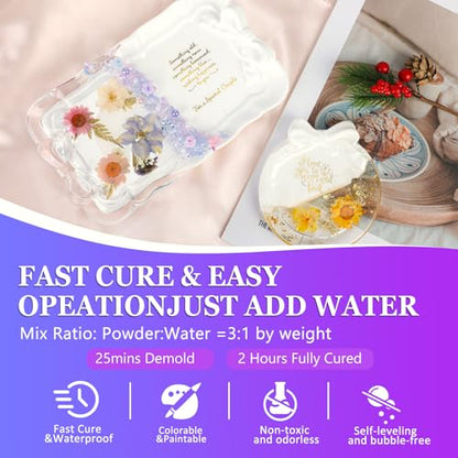 Resin Casting Powder 5000g, 20~30 Minutes Demold, Water Activated Plaster Powder for Craft Casting, Easy Mixing and Self Leveling - size: 5000g