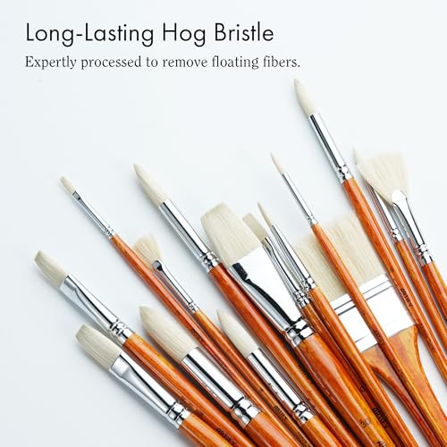 ARTIFY 15-Piece Professional Oil Paint Brush Set - Natural Hog Bristle, No-Shedding, Handcrafted by Masters for Oil/Acrylic/Gouache/Watercolor Painting (Includes Carrying Case) - color: Wood Color