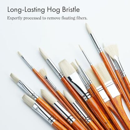ARTIFY 15-Piece Professional Oil Paint Brush Set - Natural Hog Bristle, No-Shedding, Handcrafted by Masters for Oil/Acrylic/Gouache/Watercolor Painting (Includes Carrying Case) - color: Wood Color