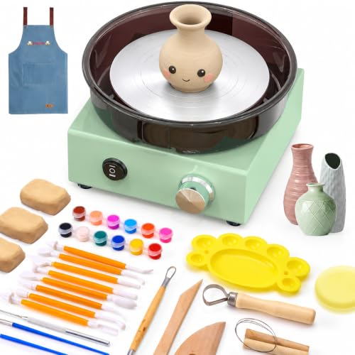 Mini Pottery Wheel for Kids, Beginner, Adults | 6" Two-Way Rotation Clay Wheel, Removable Splash Tray, 18PCS Sculpting Tools, at Home Pottery Kit, Gifts for Teen Girls - size: 6inch