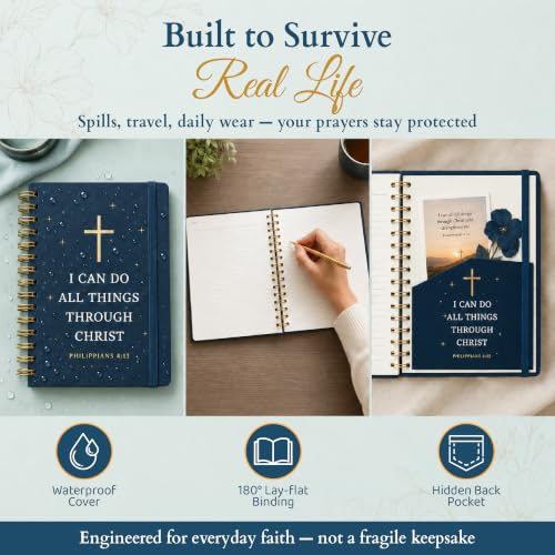 Hardcover Blank Christian Notebook – 140 Pages - Philippians 4:13 | Lined Pages with Bible Verse Cover – Inspirational Writing Spiral Notebook for Bible Study, "I Can Do All Things" - color: I Can Do