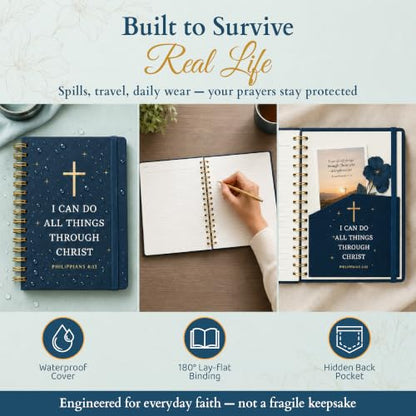 Hardcover Blank Christian Notebook – 140 Pages - Philippians 4:13 | Lined Pages with Bible Verse Cover – Inspirational Writing Spiral Notebook for Bible Study, "I Can Do All Things" - color: I Can Do