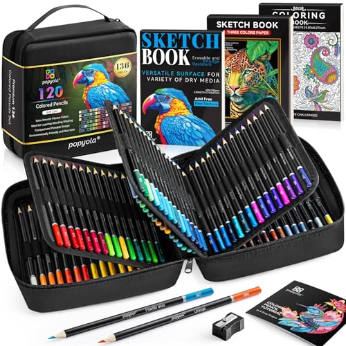 136 PCS Colored Pencils Set for Adult Coloring Books, 120 Colored Pencils with Sketchbook, Coloring Book, Sharpener, Soft Core Oil-Based Coloring Pencils for Artists Drawing Sketching Blending Shading - color: Black