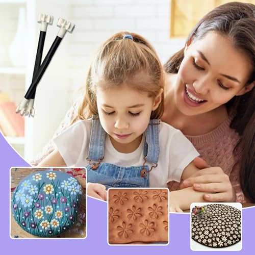 7 Pack Flower Petal Dotting Tools Set, Mandala Dot Art Tools for Rocks Painting, Ceramic & Glass, Includes 10 Different Embossing Tips for DIY Decorating Cakes and Cookies (6 Inch)