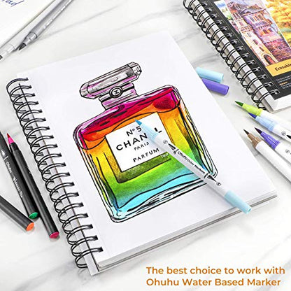 Ohuhu Mix Media Pad, 7" x 10" Mixed Media Art Sketchbook, 120 LB/200 GSM Heavyweight Papers, 62 Sheets/124 Pages, Spiral Bound Mixed Media Paper Pad for Acrylic, Painting Christmas Gift - size: 7" x 10"