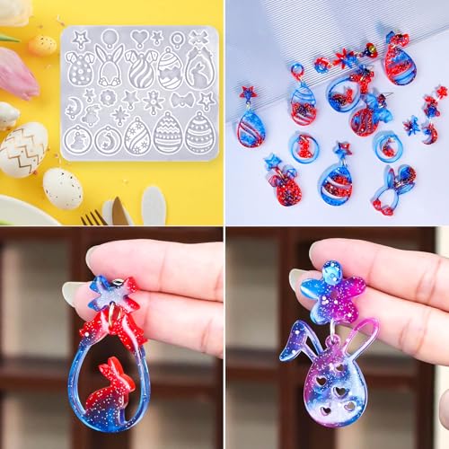 JHYlilia 3 Pack Easter Earring Molds for Resin, Easter Bunny Molds Silicone Egg Epoxy Resin Casting Mold with 200pcs Metal Hook for Keychain Jewelry Pendant DIY Earring Supplies - color: Easter 3pcs