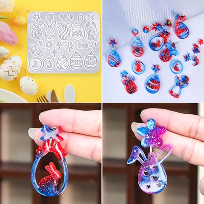 JHYlilia 3 Pack Easter Earring Molds for Resin, Easter Bunny Molds Silicone Egg Epoxy Resin Casting Mold with 200pcs Metal Hook for Keychain Jewelry Pendant DIY Earring Supplies - color: Easter 3pcs