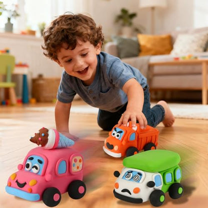 Air Dry Clay Kit for Kids - Pull Back Car Making, 3 Boxes Modeling Clay with Sculpting Tools, Base, Backing Board, Tutorial, Ultra Light & Soft, Non-Toxic & Safe, Creative DIY Arts and Crafts Toys - color: Fun Adventure Park