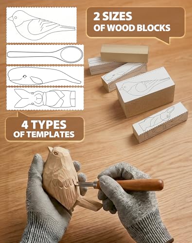 T98 28Pcs Wood Carving Kit & Whittling Tools Set – Deluxe Woodworking Hobby Kit with 8 Carving Knives, 5 Basswood Blocks, 4 Templates, Leather Bag & Safety Gear – DIY Craft Gift for Beginners & Adults
