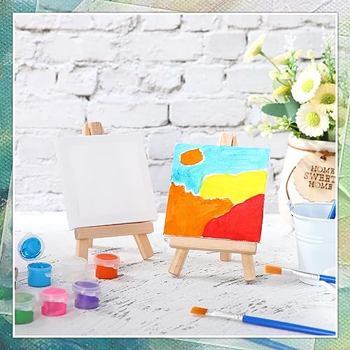 Fuutreo 200 Pcs 3 x 3 Inch Mini Canvas and Easel Set, 100 Mini Stretched Canvas with 100 Wooden Easels for Acrylic Pouring Oil Paint Water Color Painting - size: 3 x 3 Inch