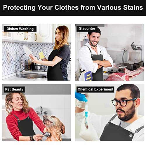 SHEOMERN Waterproof Rubber Apron, 43" Anti-Tear Heavy Duty Vinyl Adjustable Thicker Cross Back Dishwasher Apron for Restaurant Dishwashing, Butcher, Lab Work, Dog Grooming Black - color: Black