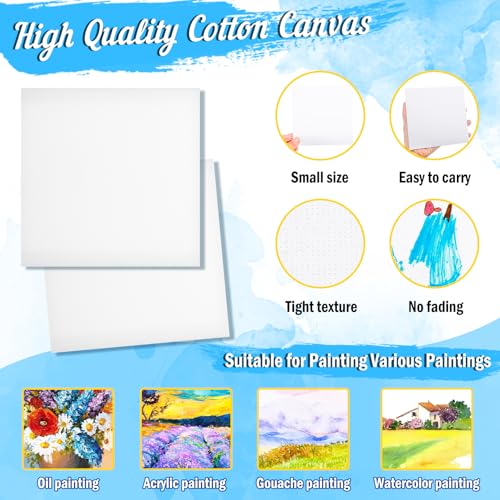20 Pack Mini Canvas and Easel Set, 5.9 X 5.9 inch Canvas for Drawing, Mini Painting Canvases with 50 Brushes & 20 Paint Trays, Art Painting Kits for Birthday Party Favors