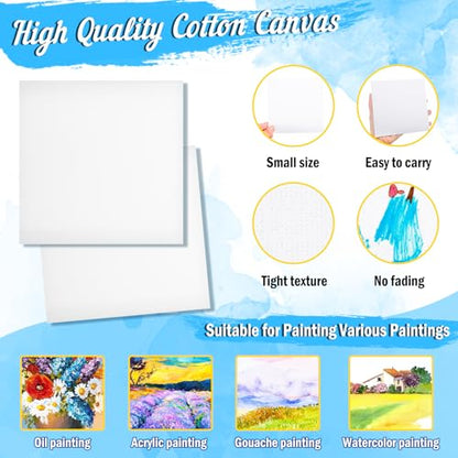 20 Pack Mini Canvas and Easel Set, 5.9 X 5.9 inch Canvas for Drawing, Mini Painting Canvases with 50 Brushes & 20 Paint Trays, Art Painting Kits for Birthday Party Favors