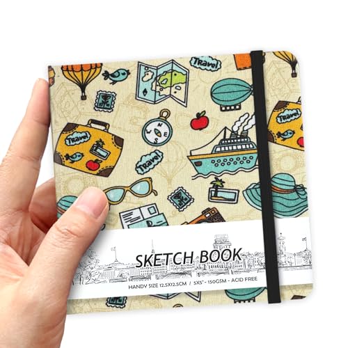 5" x 5" Hardcover Sketch Book,Small Mixed Media Sketch Pad,58 Sheets 150GSM Acid-Free Artist Drawing Paper,Travel Journal Blank Notebook for Adults Painting,Illustration,Art Supplies.Travel - color: 150gsm Cloth-travel