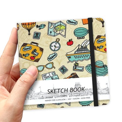 5" x 5" Hardcover Sketch Book,Small Mixed Media Sketch Pad,58 Sheets 150GSM Acid-Free Artist Drawing Paper,Travel Journal Blank Notebook for Adults Painting,Illustration,Art Supplies.Travel - color: 150gsm Cloth-travel