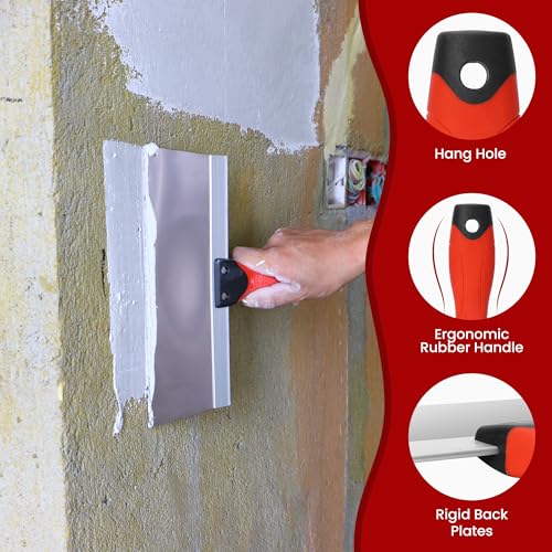 Drywall Taping Knife 5 PCS Stainless Steel Taping Knives, 6"/8"/10"/12"/14" Premium Drywall Skimming Blades with Nonslip Rubberized Grip Handle,Perfect Drywall Tool,Finishing and Patching