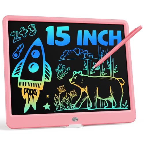 Bravokids 15 Inch LCD Writing Tablet for 3 Year Olds - Electronic Drawing Pad and Doodle Board as Educational Birthday Gifts for Girls and Boys (Pink) - color: Pink, size: 15 inch