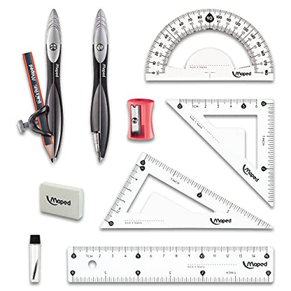 Maped Study Geometry 10 Piece Set - Advanced Student Kit - Precision Tools - Durable & Ergonomic Design - Enhances Creativity - Quality Materials