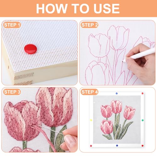 Novabright 128 Pcs 18 Mesh Needlepoint Canvas Kit for Beginners Adult Include 4 Pcs 12 Inch White Blank Needle Point Canvas 16 Stretcher Bars 100 Thumbtacks 2 Masking Tape 6 Sets Paint Tool DIY Crafts