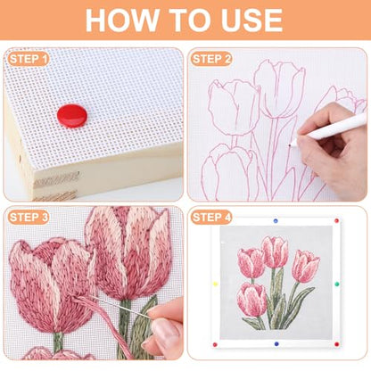 Novabright 128 Pcs 18 Mesh Needlepoint Canvas Kit for Beginners Adult Include 4 Pcs 12 Inch White Blank Needle Point Canvas 16 Stretcher Bars 100 Thumbtacks 2 Masking Tape 6 Sets Paint Tool DIY Crafts