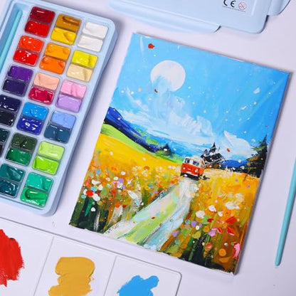 Artme HIMI Gouache Paint Set, 36 Colors x 12ml Twin Jelly Cup Design with 3 Paint Brushes and a Palette in a Carrying Case Perfect for Artists, Students, Gouache Opaque Watercolor Painting