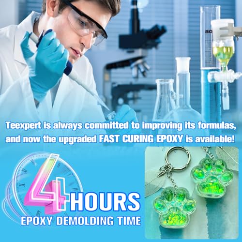 Teexpert Epoxy Resin - Fast Curing Resin 2 Gallon 4 Hours Demold Crystal Clear & Self-Leveling Casting Resin 8-10 Hours Quick Cure Epoxy Resin Kit for Jewelry, Ring, Keychains, Coaster, Wood, Molds - size: 256 OZ