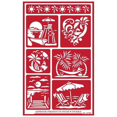Over'N'Over Reusable Glass Etching Stencils – Durable Self-Stick Designs for Glass, Mirrors, and Ceramics with Armour Etch Cream – 5” x 8” Stencil Sheet - Seaside Paradise
