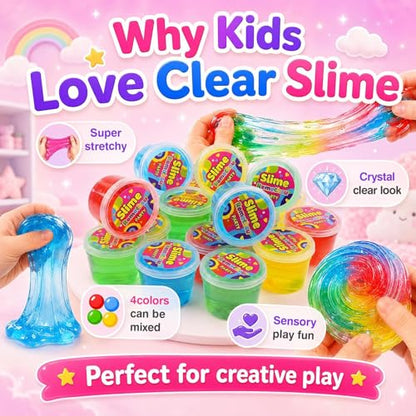 4 Textures - 80 Pack Slime Kit for Girls Boys, with Galaxy, Butter, Cloud, Clear Slime, Bulk DIY Putty Toys for Kids Party Favors, Sensory Stress Relief Birthday Gifts for Ages 4-8 8-12, Non-Stick - style: 80 Pcs Explore 4 Slime Textures