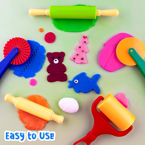 Clay and Dough Tools 6 Pieces Basic Dough Tool Set for Kids, Variety of Rolling Pins, Rollers, Cutters - color: TTY