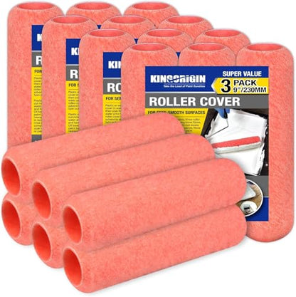 King Origin Paint Roller Covers, 18 Pack, 9 Inch Paint Roller, 3/8 Nap High Dense Roller Covers for Smooth and Textured Rough Surfaces - size: 9-Inch, 18 PCS