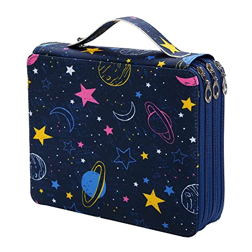 120 Slots Colored Pencil Case Organizer, 3 Layer Bag | Twill Oxford fabric,127 elastic loops,detachable handle,for travel, home storage,drawing tools,creative gifts - color: Moon+Star