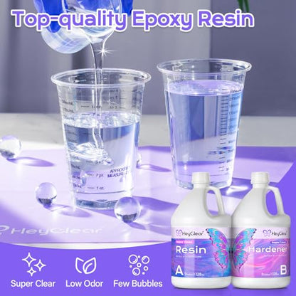 HeyClear 2 Gallon Epoxy Resin Kit with Pumps, Crystal Clear and Hard Upgraded 2 Part Resin and Hardener Resina Epoxica for Casting Coating, Countertop, Table top, Wood, Art DIY Handcraft Jewelry - size: 2 Gallon