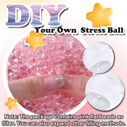 Dsyrvd 12PCS DIY Stress Ball Making Kit with Sealing Rubber Ring*12, Cable Tie*12, Balloon Expander Tool*1, Vacuum Tool*1, 100g Pink Filling Beads Great for Relieve Stress