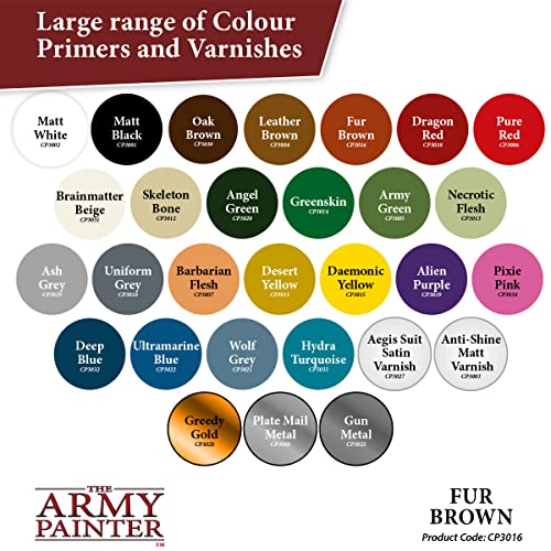 The Army Painter Colour Primer Fur Brown, 400 mL Acrylic Spray Primer, Spray Paint Basecoat for Miniature Priming, Tabletop Roleplaying, Boardgames, and Wargames Miniature Modelling - color: Fur Brown
