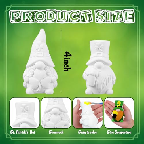 Poen 2 Pack Ready to Paint Your Own St. Patrick's Day Gnomes Statues, 4 Inches Mini Ceramics to Paint Unpainted Lucky Gnomes Tiered Tray Decor Crafts DIY for Home Table Decorations (Lucky Style) - style: Lucky Style