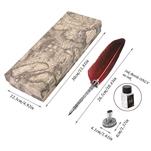 Quill Pen, Hand Made Antique Quill Dip Pen, Calligraphy Writing Pen for Students Officer, Write Smoothly, Executive Gift with Empty Ink Bottle, 6 PCS Nib for Art