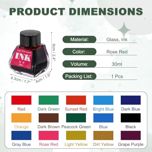 PATIKIL Fountain Pen Ink Rose Red, 30ml Calligraphy Pen Bottled Ink Non-Carbon Colorful Smooth Flow Color Dip Drawing Set Art Supplies for Writing Painting Journaling - color: Rose Red