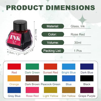 PATIKIL Fountain Pen Ink Rose Red, 30ml Calligraphy Pen Bottled Ink Non-Carbon Colorful Smooth Flow Color Dip Drawing Set Art Supplies for Writing Painting Journaling - color: Rose Red
