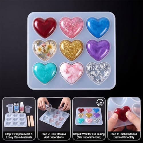 JJUNW 2 Pcs Valentine Heart Resin Mold, Heart Epoxy Mold Silicone Mold for Valentine Gift Party Gifts Shape Pendant Making DIY Craft