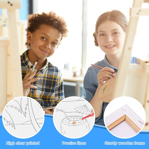 COCHIE 6 Pack 8x10 Inches Summer Beach Pre Drawn Canvas to Paint for Sip and Paint Party, Pre Printed Framed Canvases Set, Coconut Surfboard Parasol Pre Sketched Canvas for Painting for Adults Kids - size: 8x10 Inches, style: Summer