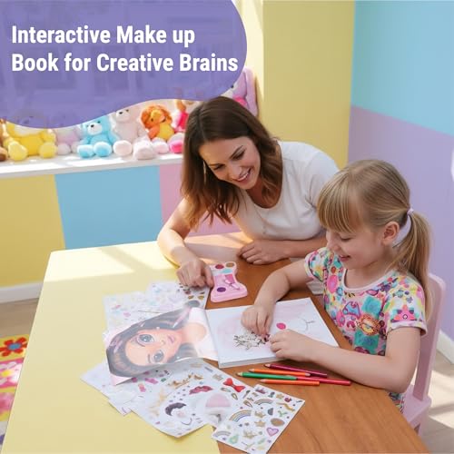 BSCOOL Make-up Artist Kit - 2 Sets Pretend Play Makeup & Sticker Coloring Book, Includes Palette, Brushes, Pencils & 200+ Stickers, Girls Beauty Toy Ages 5+ - color: Multipack - 2PCS Make Up Studio