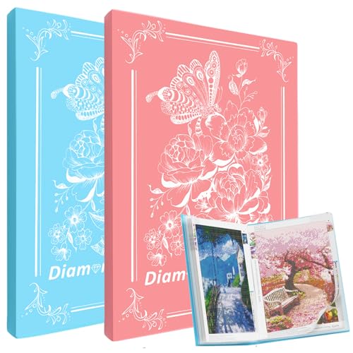 2 Pack A3 Storage Book for Diamond Painting, Diamond Art Portfolio Folder with 30 Pocket, Diamond Art Storage Book for 12”x16” Diamond Painting Photo Picture