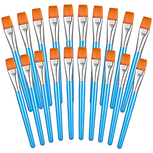 Zonon 20 Pcs Flat Paint Brushes Acrylic Painting Craft Accessories Classroom Prizes Gifts Small Watercolor Paint Brushes Bulk for Adult Artist Detail Oil Canvas Face(1 Inch,Blue) - color: Blue, size: 1 Inch
