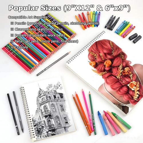 Drawing Pad for Kids, Sketch Pads 50 Sheets, 3-Pack Kids Travel Activities Spiral Bound Drawing Books Bulk 6" x 9 ", Drawing Paper for Kid 9-12 - size: 6" x 9"(Pack of 3)
